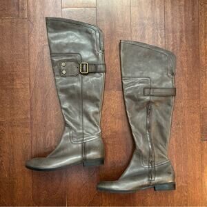 Apepazza Cagliari Mushroom Brown Over the Knee Leather Buckle Boots, Size 7.5